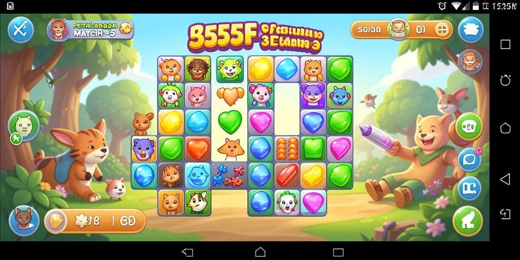 Tampilan gameplay seru dalam 555F yang penuh warna.