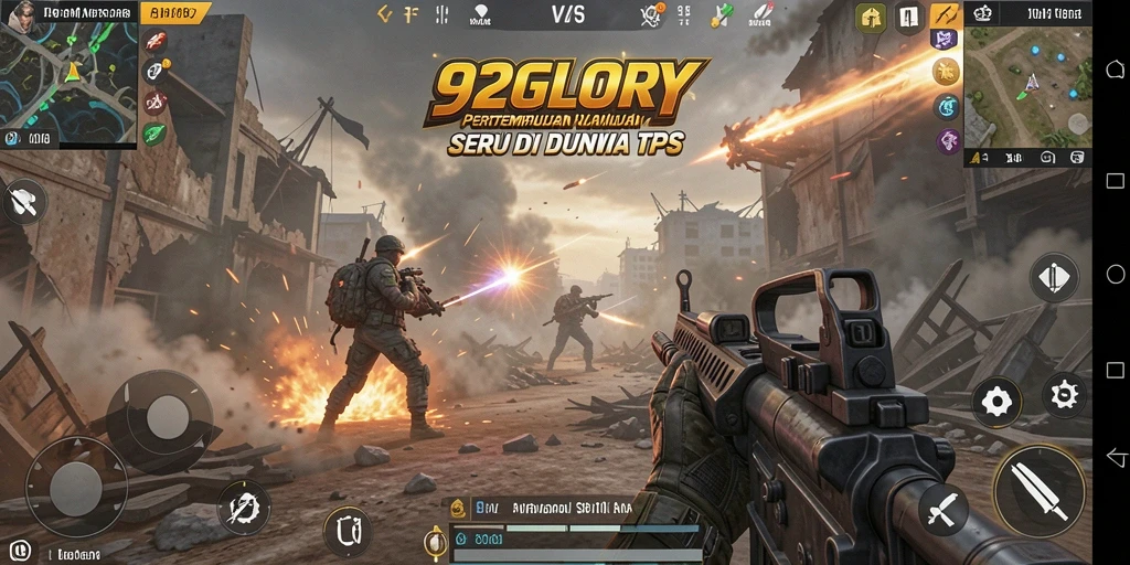 Tampilan gameplay 92GLORY dengan aksi menegangkan dalam pertarungan TPS.