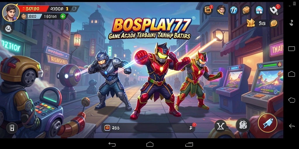 Screen utama gameplay BOSPLAY77 dengan tampilan yang colorful dan dinamis.