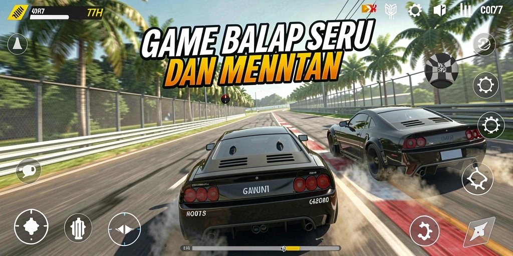 Gameplay seru C0077 dengan mobil balap yang cepat.