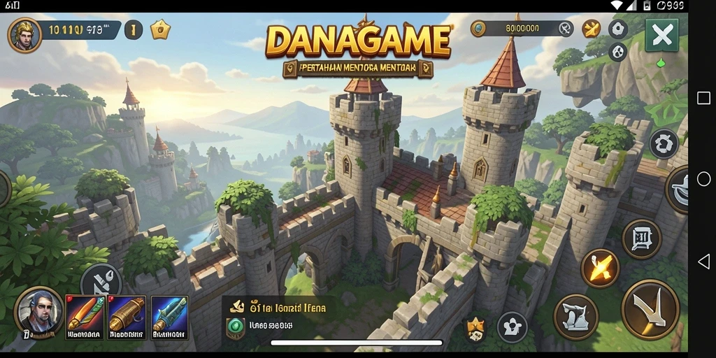 Screenshot DANAGAME menunjukkan aksi pertahanan menara yang intens.