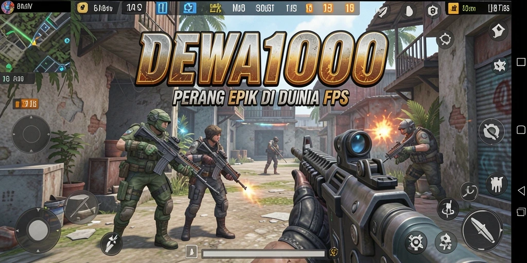 Tangkapan layar DEWA1000 menampilkan aksi tembak-menembak intens.