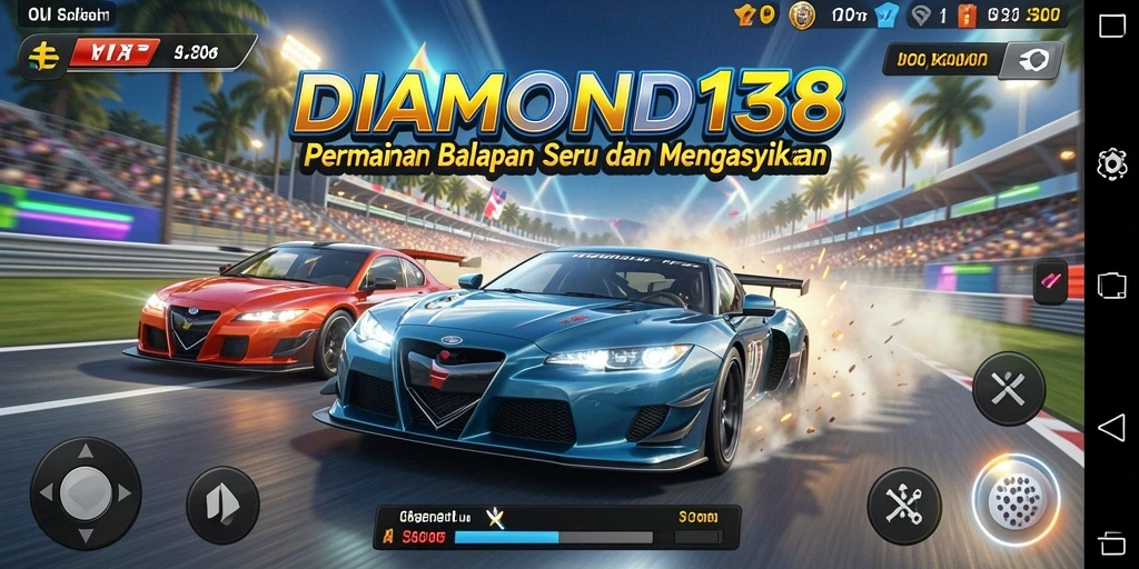 Screenshot utama gameplay balapan DIAMOND138 dengan mobil melaju kencang.