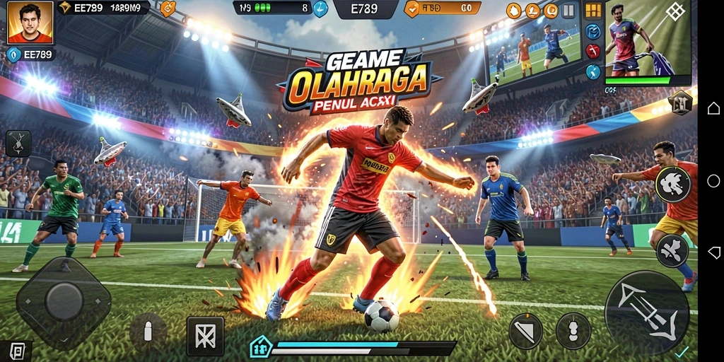 Screenshot EE789 menampilkan aksi seru di lapangan olahraga.