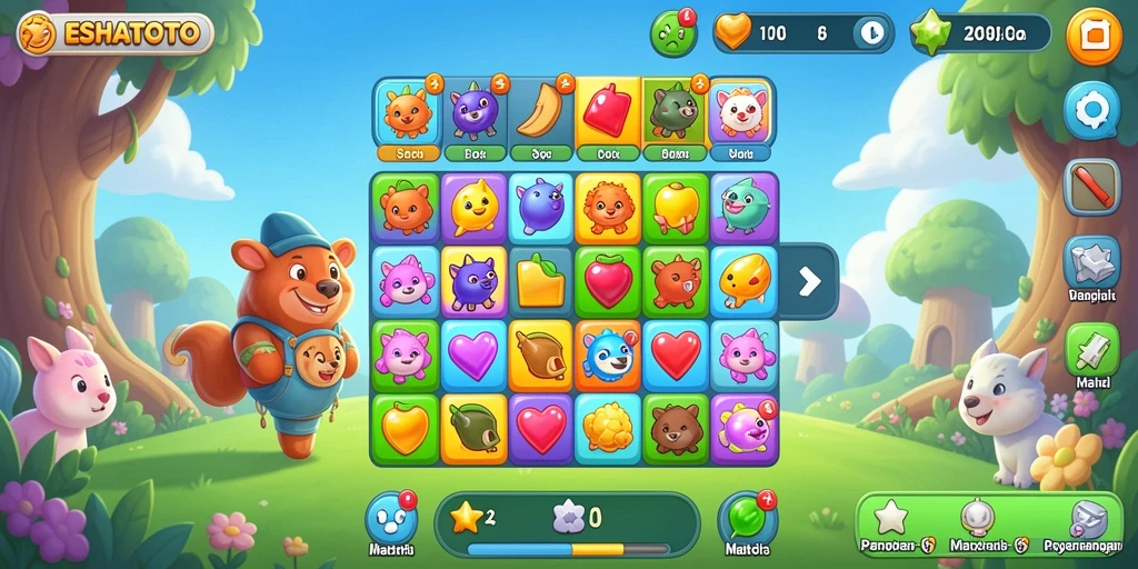Tangkapan layar gameplay ESHATOTO menampilkan kombinasi warna-warni yang mencolok.