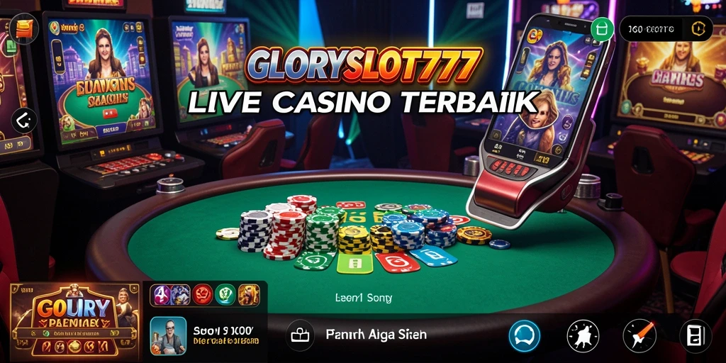 Screenshot gameplay GLORYSLOT777 menampilkan dealer profesional dan suasana kasino yang menggugah semangat.