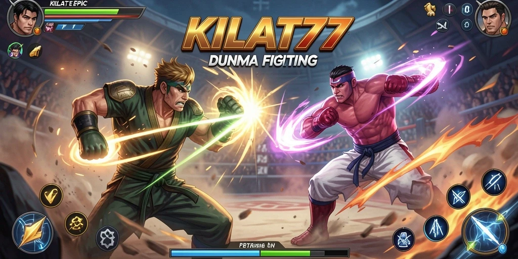 Tampilan gameplay KILAT77 dengan pertarungan seru dan karakter dinamis.