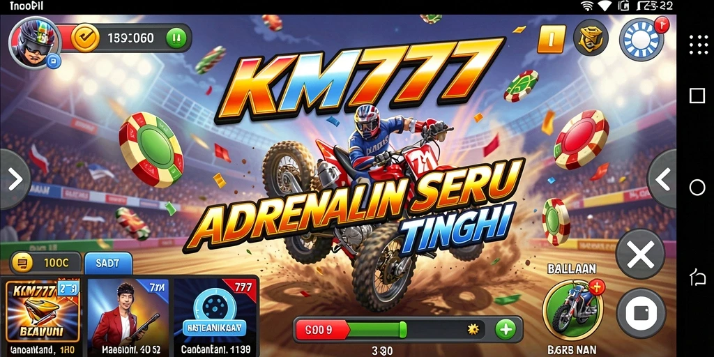 Screenshot utama KM777 memperlihatkan aksi balapan yang mendebarkan.