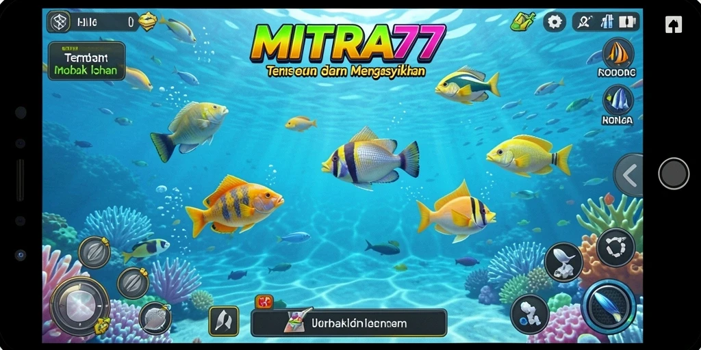 Screenshot gameplay MITRA77 menampilkan aksi menembak ikan yang seru.