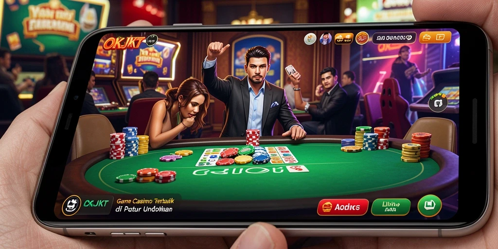 Screenshot gameplay OKJKT menampilkan dealer langsung yang berinteraksi dengan pemain.