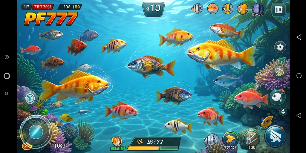Tampilan gameplay PF777 yang seru dengan aksi menembak ikan.