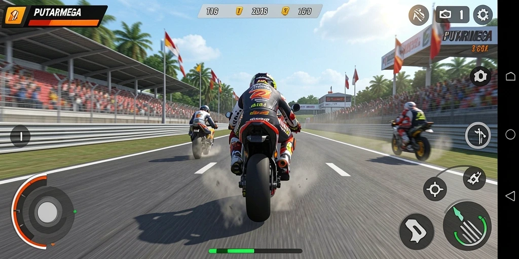 Gameplay seru balap motor dengan kecepatan tinggi.