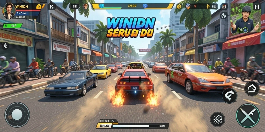 Gameplay seru dari WINIDN dengan balapan yang mendebarkan.