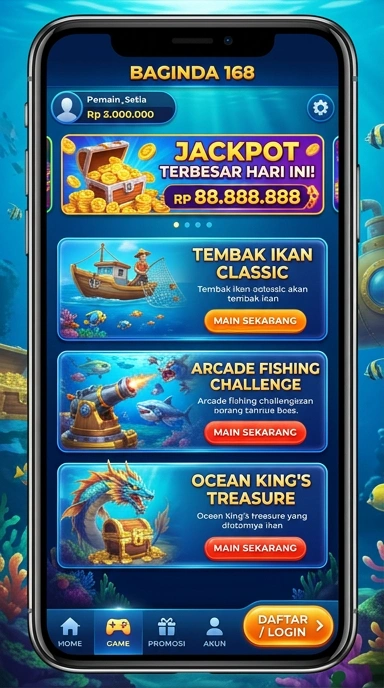 Tampilan utama aplikasi baginda168 yang sederhana dan menarik.